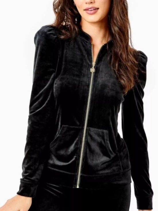 Lilly Pulitzer Jackets & Blazers - Lilly Pulitzer Evanna Velour Zip-Up Jacket Size M Black